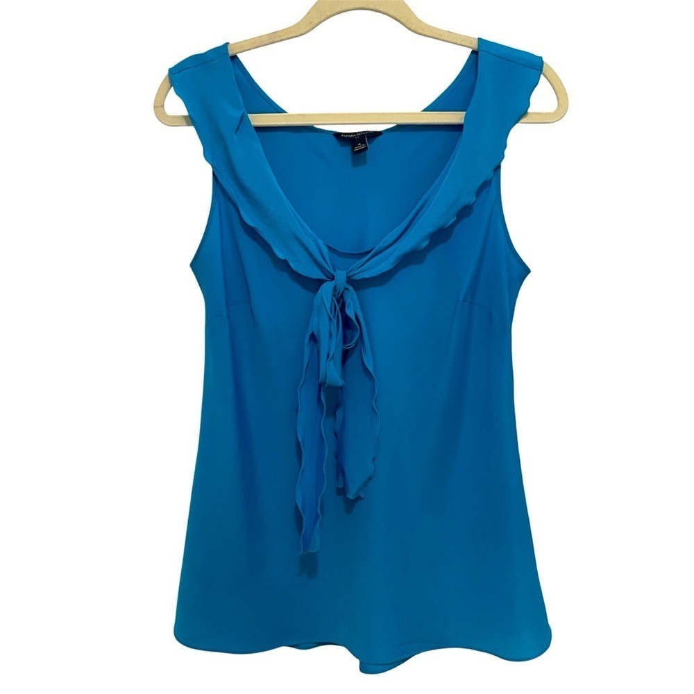 Banana Republic Blouse Women Medium Blue Tie Neck Ruffle Sleeveless Top